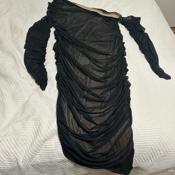 Venus ruched black mesh bodycon dress in size 1x - Picture 2 of 3